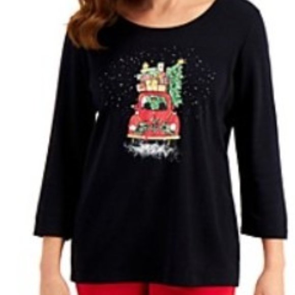 NWT Karen Scott Holiday Graphic Top - Picture 1 of 1